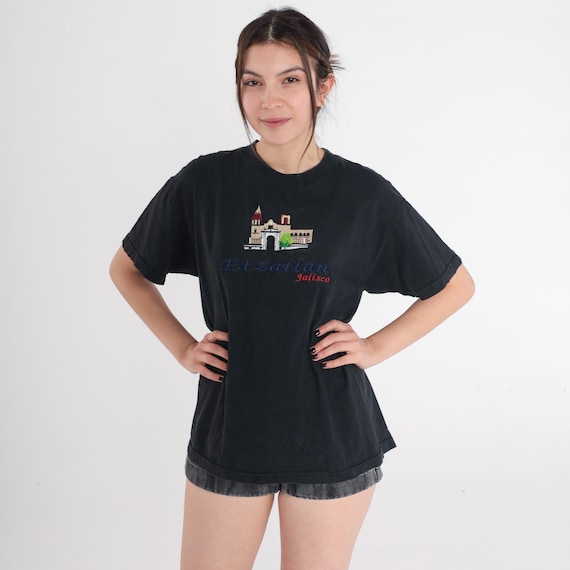 Etzatlan T-Shirt 90s Jalisco Mexico Shirt Parroquia la Purisima Concepcion Graphic Tee Travel Souvenir Tourist Black Vintage 1990s Large L
