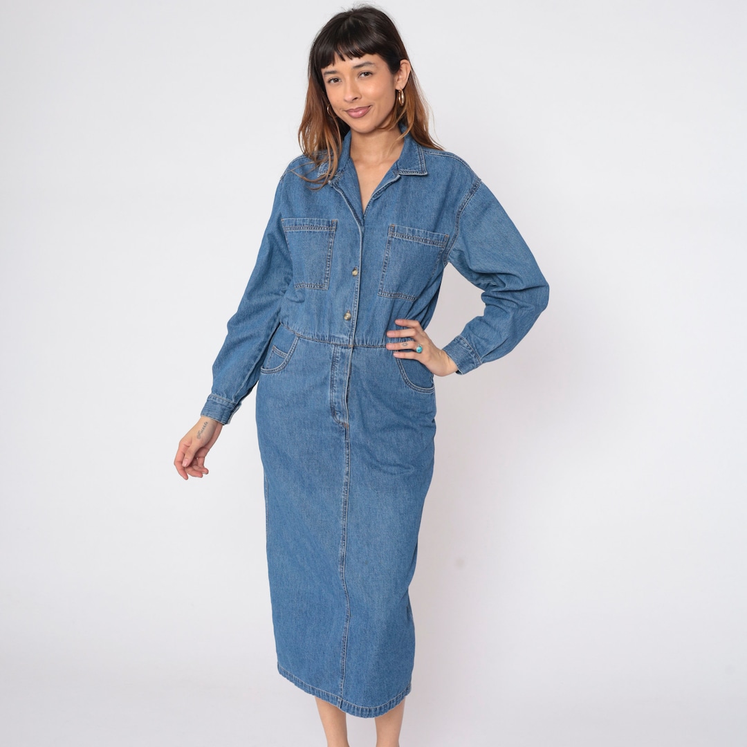 90’s Denim Button-up Dress (S)