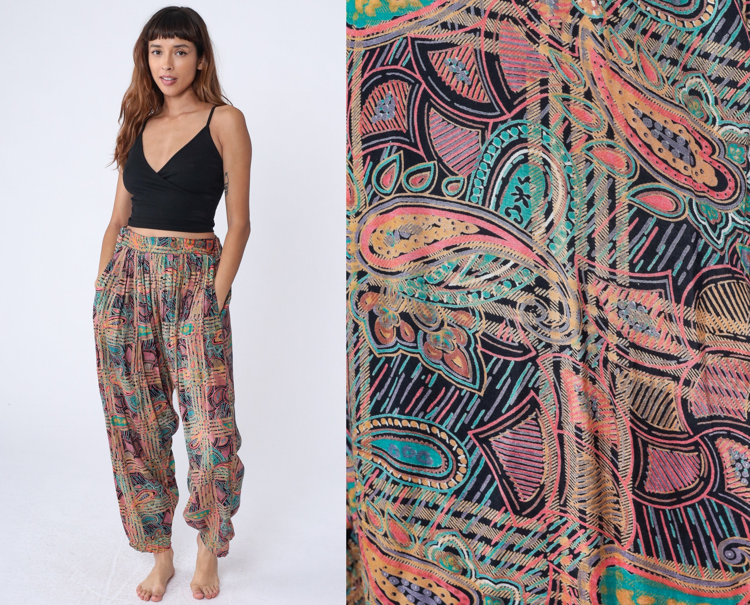 Paisley Parachute Pants 90s Baggy Hammer Pants Rayon Paisley Parachute Pants 90s Baggy Hammer Pants Rayon