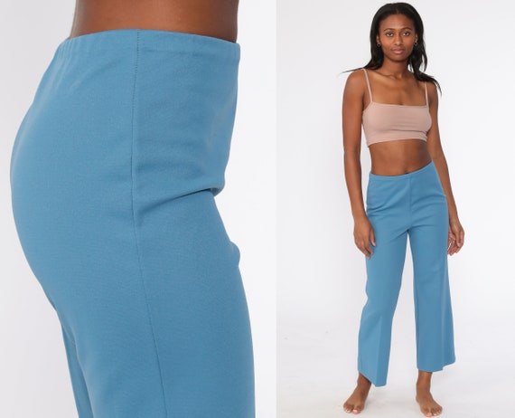 BELL BOTTOM Pants -- 70s Blue Polyester High Wais… - image 1