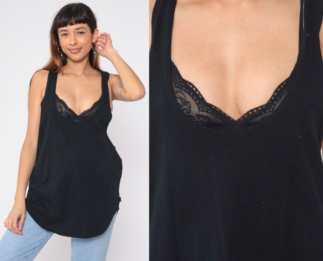 Vintage 90'S Tim McGraw cropped tank top, size L, women's unclear black type Vintage Second Hand