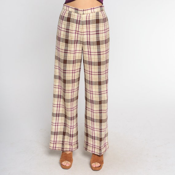 70s Plaid Pants Bell Bottom Trousers Retro Wide L… - image 7
