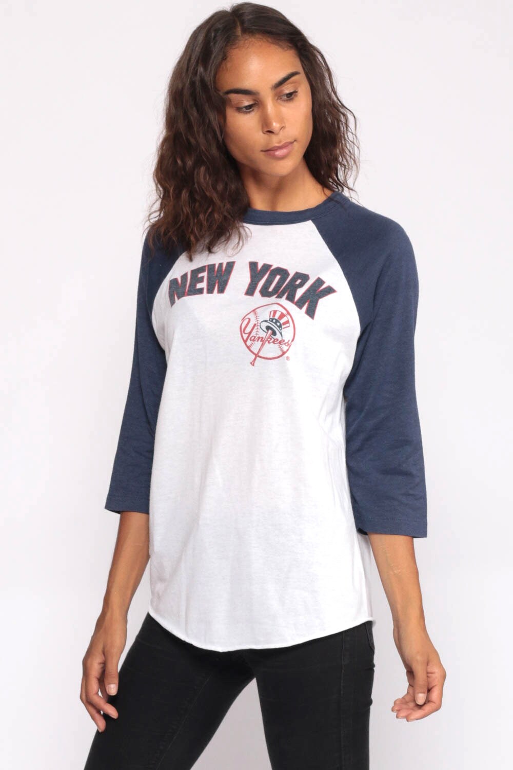 New York Yankees Shirt Mlb Tshirt 80s Tshirt Blue Shirt Raglan Baseball Athletic T Shirt NY