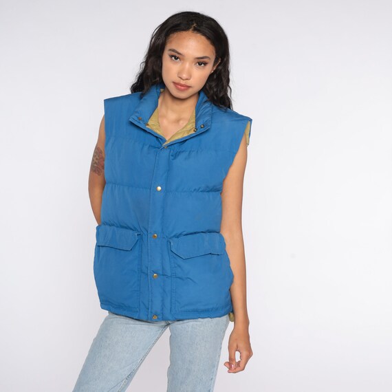 Winter Vest Blue Down Ski Vest Puffer Retro 70s G… - image 3