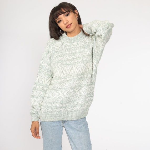 90s Geometric Sweater Green Cotton Ramie Sweater … - image 3