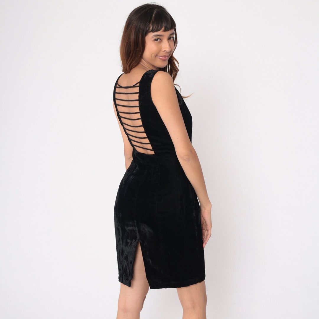 Vintage Black Strappy 90s Mesh Corset Mini Dress (S/M)