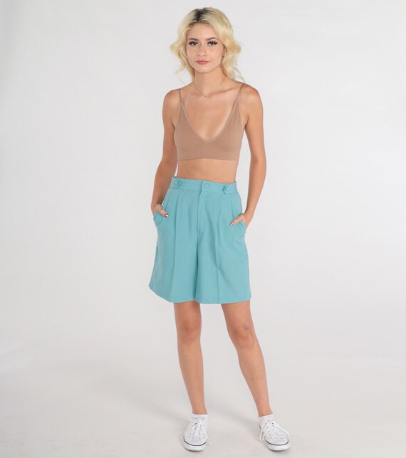 Blue Trouser Shorts 80s Pleated Mom Shorts High W… - image 3