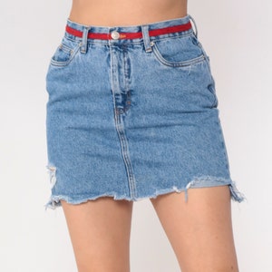 Tommy Hilfiger Jean Skirt 90s Y2k Denim Mini Skirt Retro Skirt Jeans High Waisted Cutoff Preppy Red Blue Vintage Streetwear Small 6 image 6