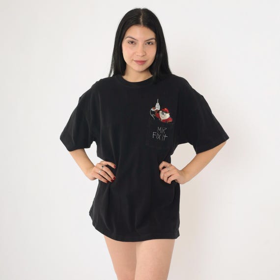 90s Taz T-Shirt Looney Tunes Mr Fix It Shirt Tasmanian Devil Graphic Tee Retro Cartoon Tshirt Warner Bros Black Pocket Vintage 1990s Large