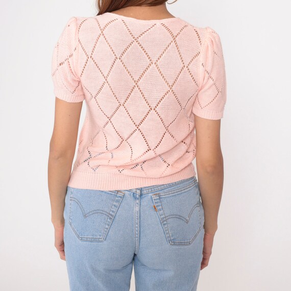 80s Pointelle Sweater Top Baby Pink Pearl Beaded … - image 6
