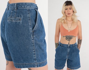 90s Pleated Jean Shorts -- Liz Claiborne Jean Shorts Mom Shorts Blue Denim Shorts High Waisted 1990s Vintage Petite Medium 29