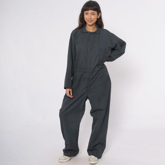 Y2K Gray Coveralls Workwear Zip Up Jumpsuit Collared Utility Boilersuit Front Pockets Grunge Gorpcore Mechanic Style Vintage Extra Large XL