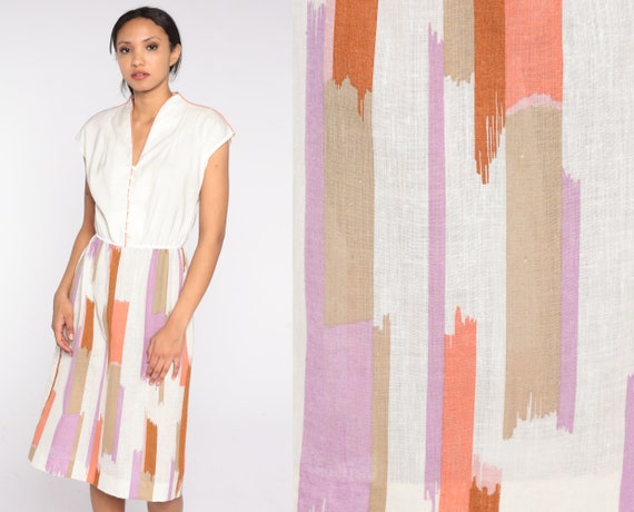 Brushstroke Striped Dress 70s 80s Midi Dress Day … - image 1