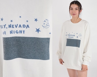 Ely Nevada Sweatshirt 90s White Pullover Raglan Sleeve Sweater Funny At Night Graphic Shirt Desert Joke Retro Vintage 1990s Jerzees 2xl xxl
