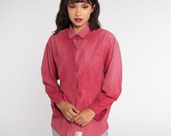 Camisa de rayas rojas de los años 90, camisa Calvin Klein desgastada, camisa descolorida Oxford, camisa vintage de los años 80, manga larga, botones, estilo boyfriend, algodón, talla mediana y grande