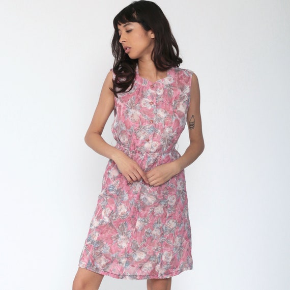 Pink Floral Dress 70s Mini Peplum Dress Secretary… - image 4