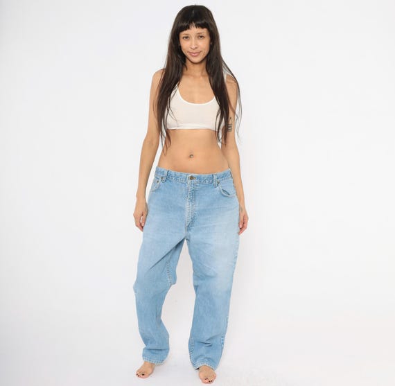 Carhartt Light Wash Jeans 2000s Relaxed Fit Straight Leg Denim Pants Blue Five Pocket Workwear Cotton Faded Stone Washed Baggy 40 x 30