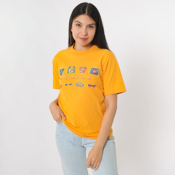 Vintage Belize T-Shirt 90s Yellow Souvenir T Shirt Travel Tee Beach Destination Graphic 1990s Sunglasses Print Extra Small xs
