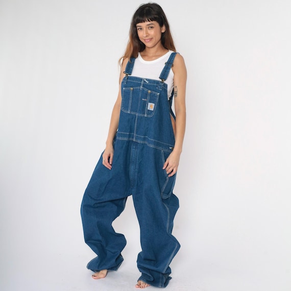 Men's Carhartt Overalls 00s Blue Denim Bib Overall Pants Baggy Dungarees Workwear Jean Utility Carpenter Relaxed Vintage 3xl