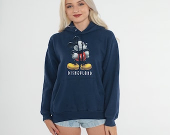 Sudadera con capucha de Disneyland, años 90, azul marino, con Mickey Mouse, sudadera de Disney, camiseta gráfica, suéter retro con dibujos animados, capucha, vintage, años 00, talla pequeña S