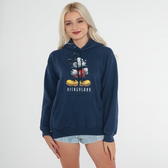 Disneyland Hoodie 90s Navy Blue Mickey Mouse Hooded Disney Sweatshirt Graphic Shirt Retro Cute Cartoon Sweater Hood Vintage 00s Small S