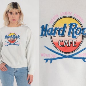 90s Hard Rock Cafe Sweatshirt World Cup of Surfing Sweatshirt Retro Surfer North Shore Hawaii Surf Graphic Shirt White Vintage 1990s Large L