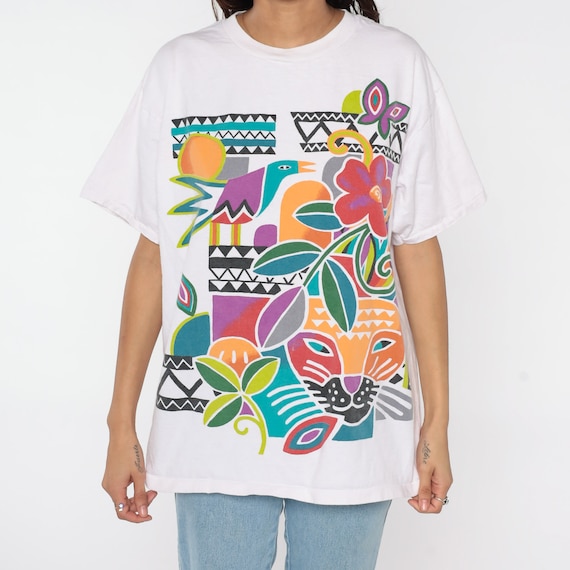 Tropical Animal Shirt 90s Floral Abstract Print J… - image 7