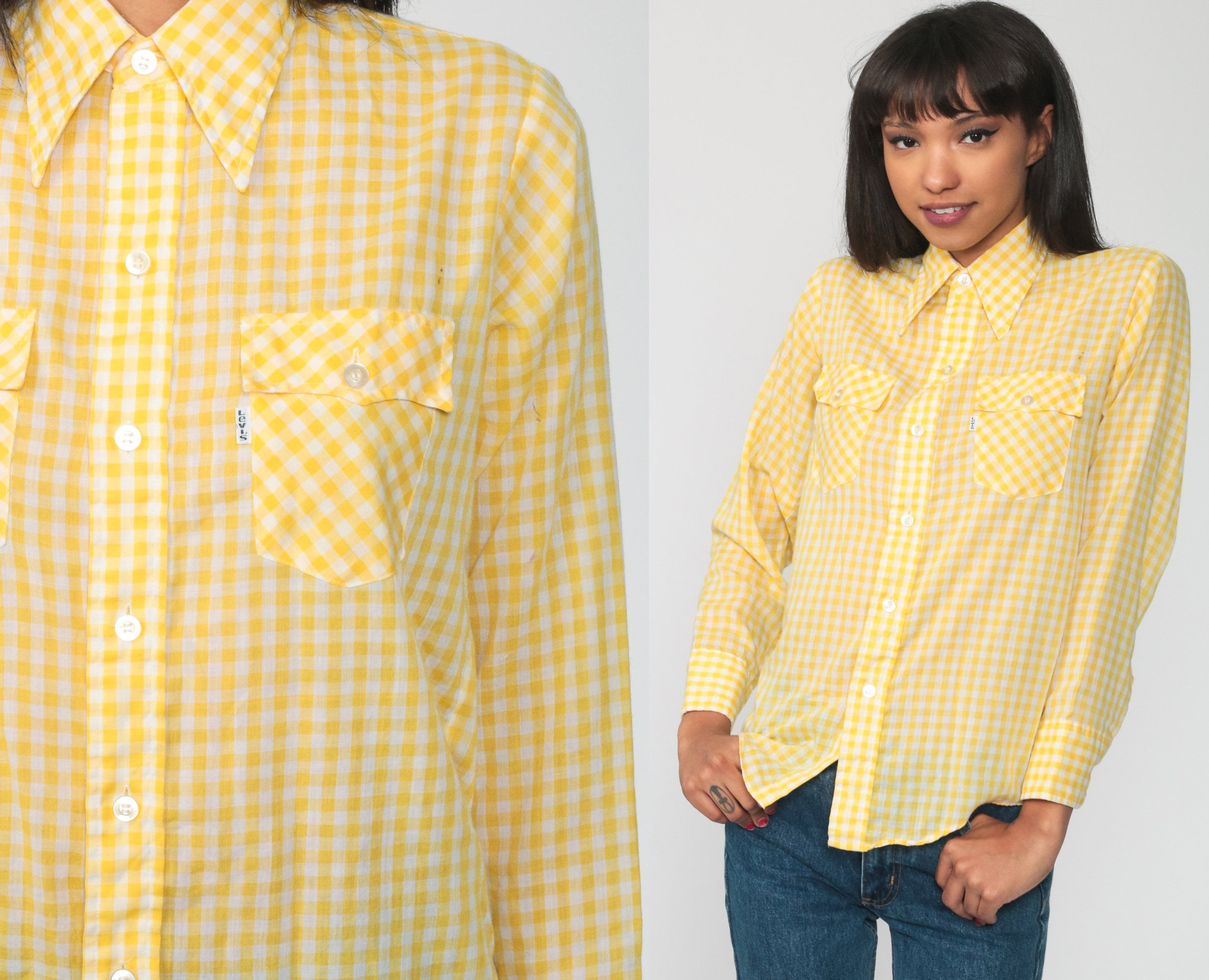 yellow plaid blouse