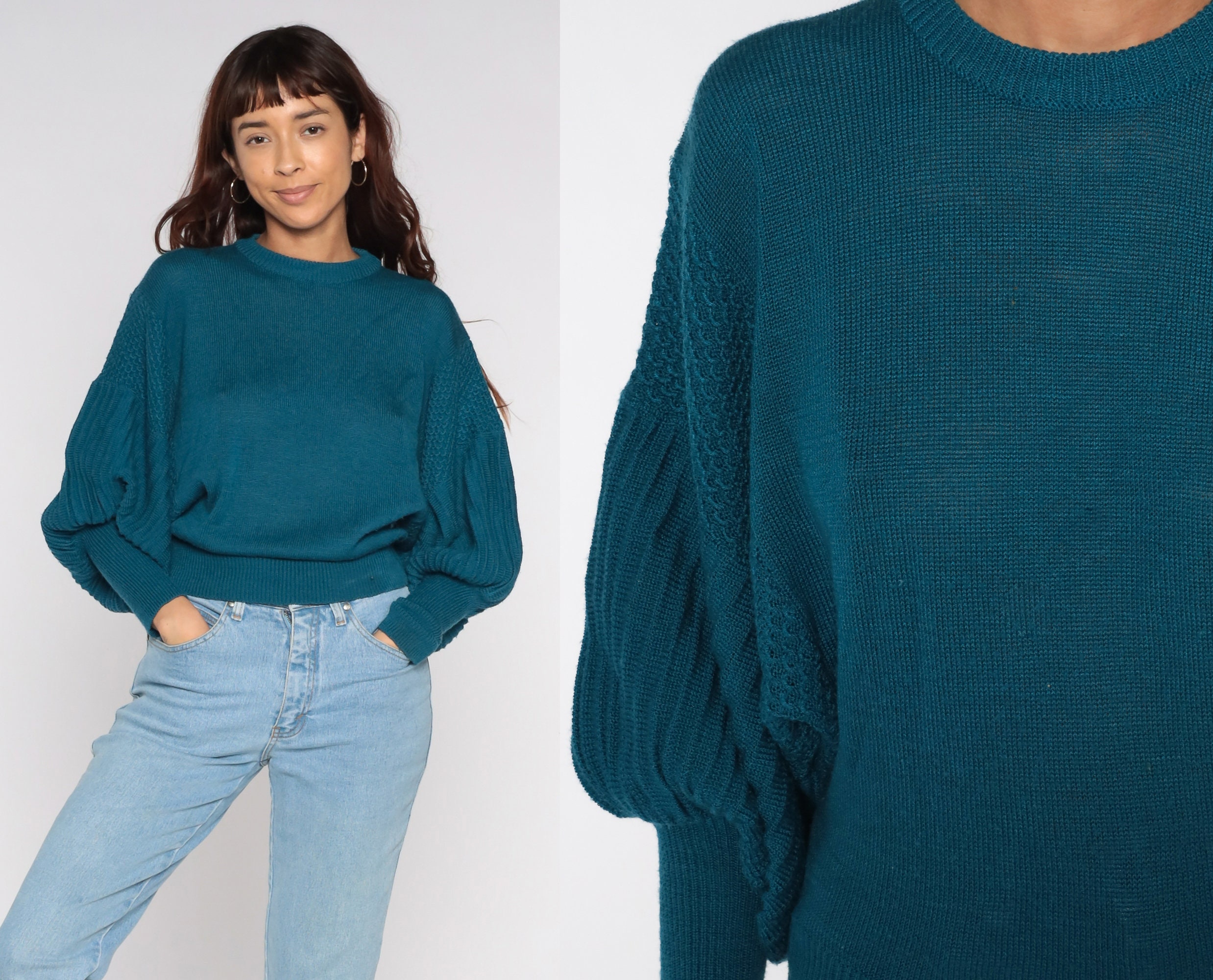 Blue Poet Sleeve Sweater 80s Slouchy 