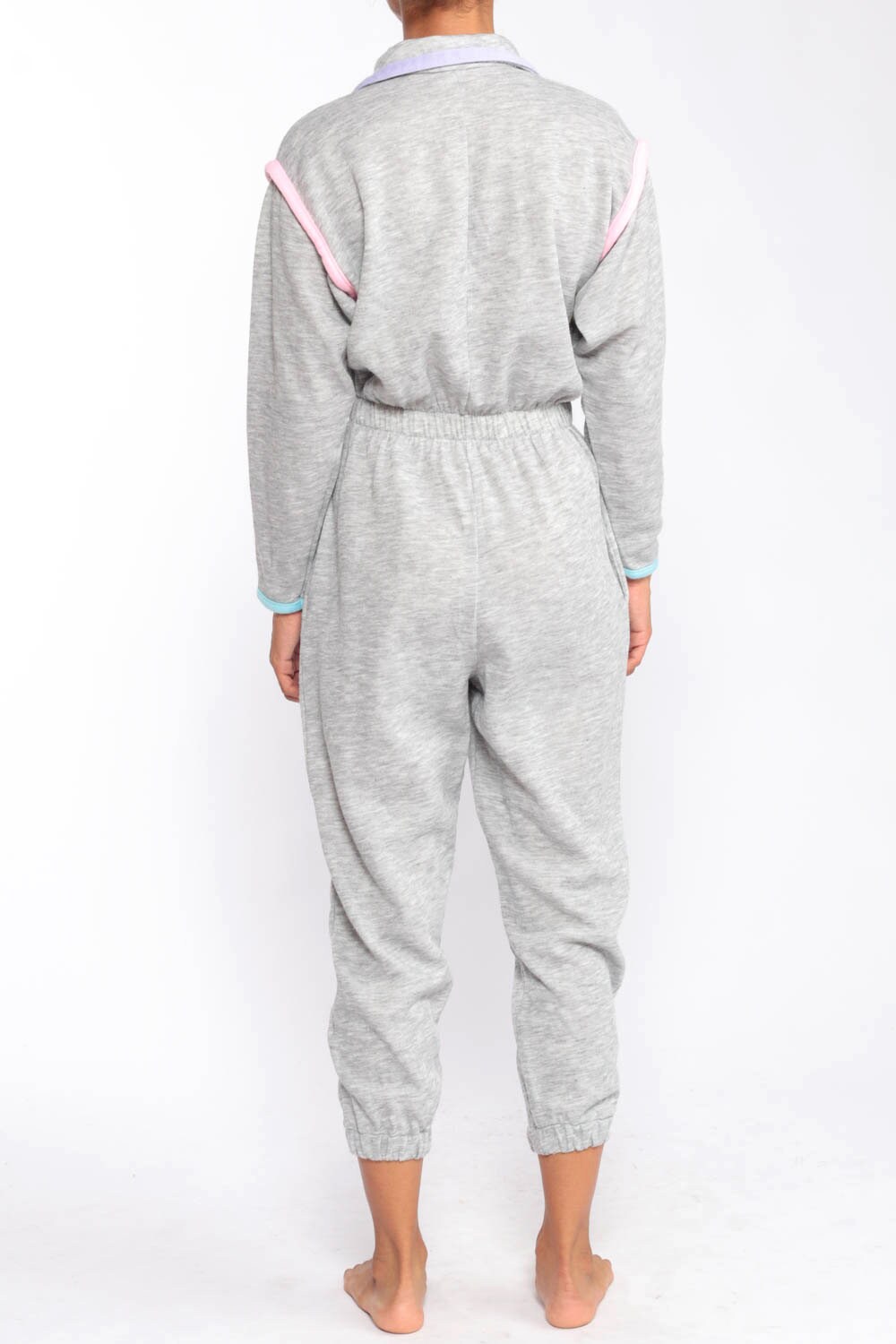 One Piece Sweatsuit 80s Tracksuit Jumpsuit Sweat Suit Sports Grey 