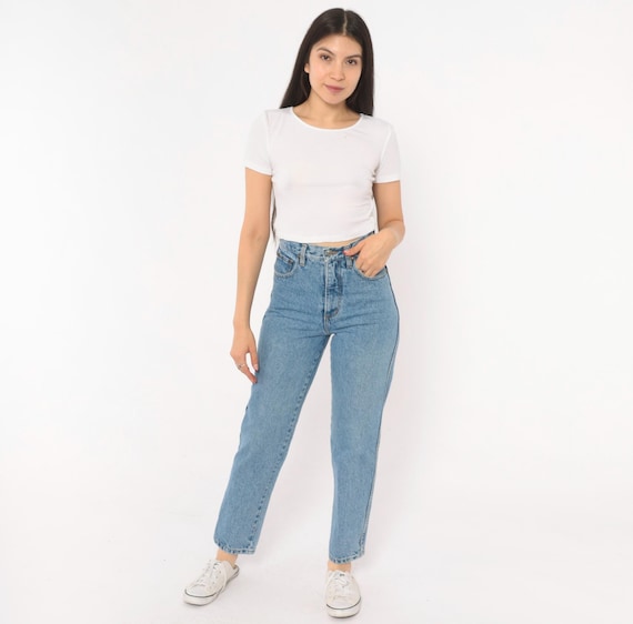 90s Guess Mom Jeans High Waisted Tapered Leg Light Wash Blue Denim Cotton Straight Slim Vintage Trousers Women's Extra Extra Small XXS