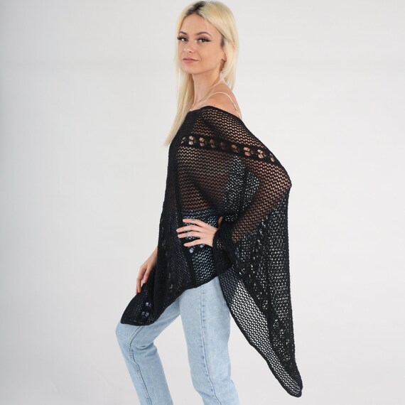 Sheer Crochet Poncho Black Sheer Cape Shawl Boho … - image 6