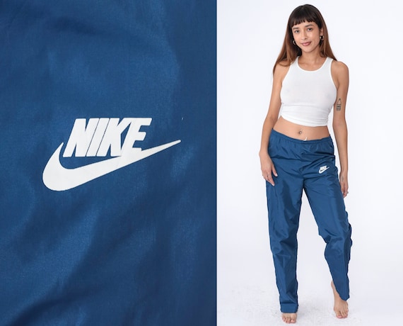 Nike Track Pants 90s Dark Blue Joggers Baggy Jogging Track Suit Warm up  Suit Athletic Pants Nylon 1990s Sportswear Ankle Zip Medium 