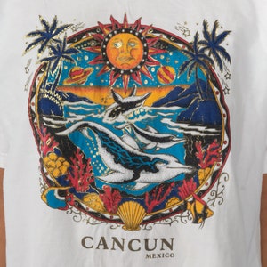 Dolphin Shirt Under The Sea Shirt Metallic Graphic Tshirt Cancun Mexico Shirt Retro T Shirt 90s Vintage Mexico Surfer Tee Medium Large image 5