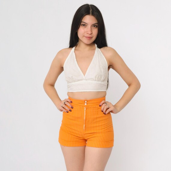 70s Mod Striped Shorts Vintage Orange High Rise Waisted Retro Shorts Pin Up Hot Pants Summer Seventies Festival 1970s 2xs xxs