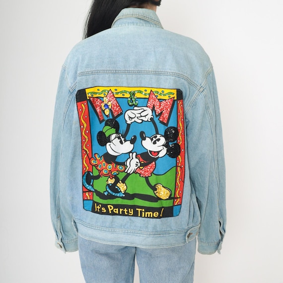 Vintage Mickey & Minnie Jean Jacket Sequined Disney Denim Jacket Mickey Mouse and Co 90s Jean Jacket Button Up 1990s Medium