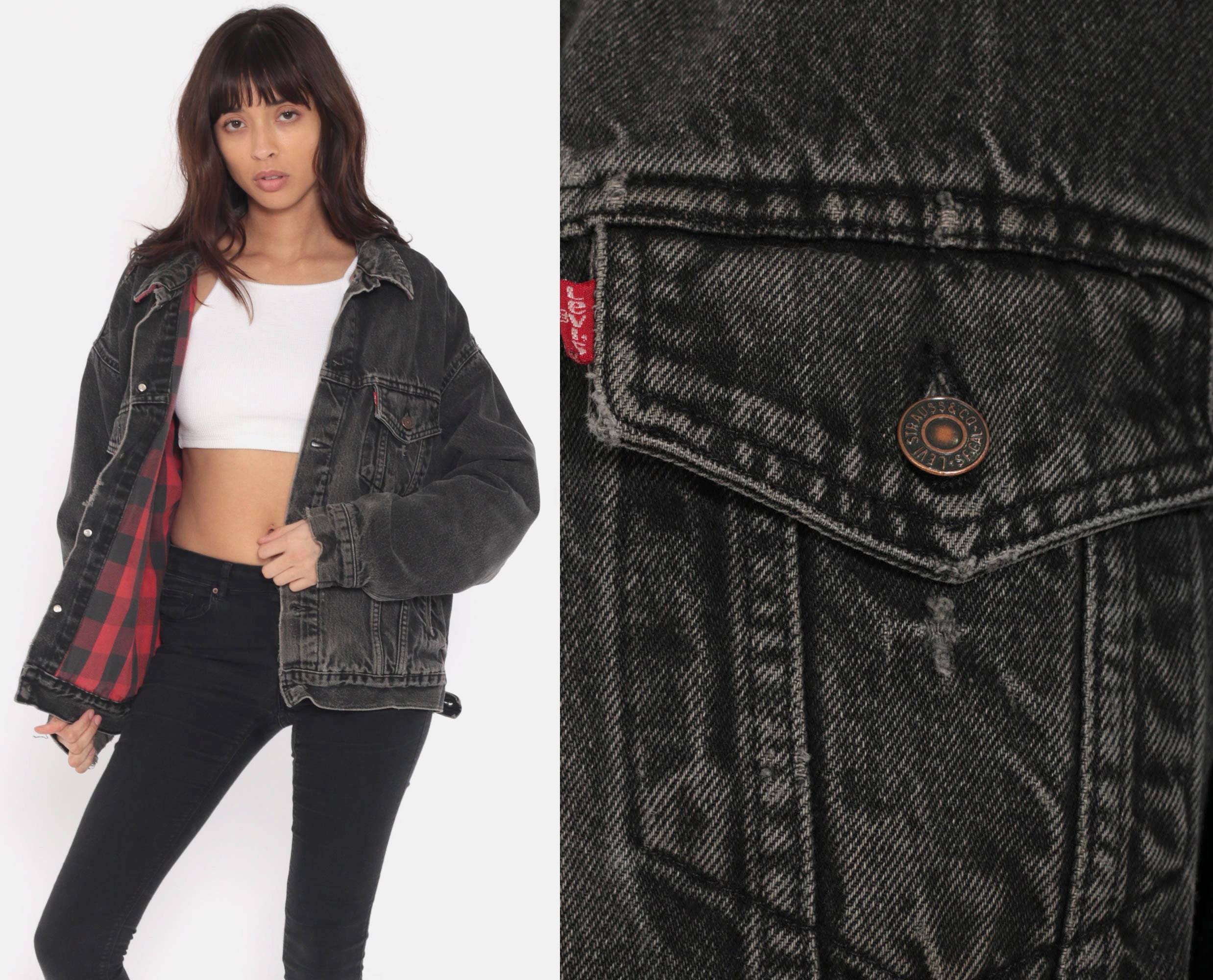 black jacket with plaid lining
