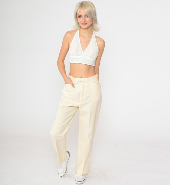 Vintage 70s Levi's Trousers Cream Straight Leg Pants Sta-Prest For Gals High Waisted Rise Creased Slacks Hippie Boho 1970s Medium 8