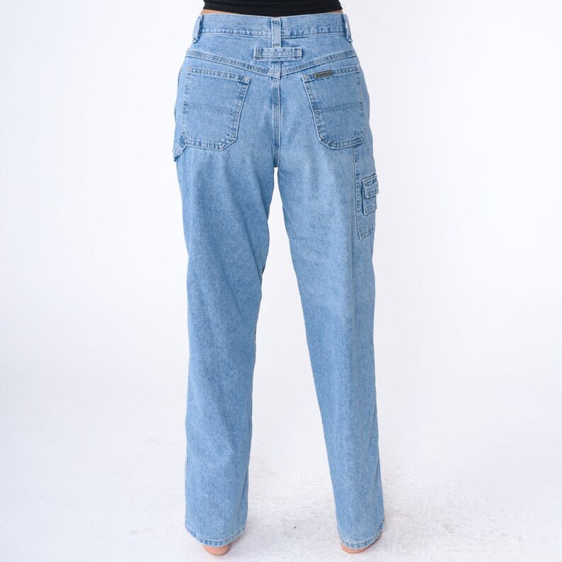 Hammer Loop Jeans Y2K Cargo Workwear High Waisted Rise Jeans Relaxed Straight Tapered Leg Light Wash Blue Denim Pants 00s Vintage Medium 10 image 7