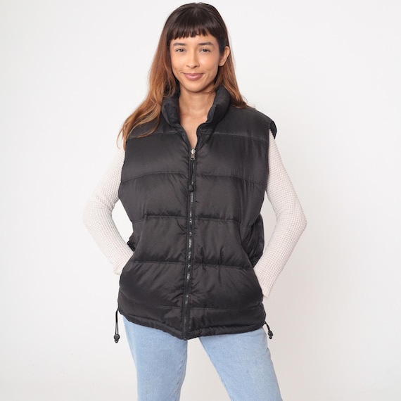Y2K Puffer Vest Black Down Quilted Jacket Zip Up Foot Locker Vintage Puffy Padded Winter Outerwear Funnel Neck Gorpcore Winter Medium M