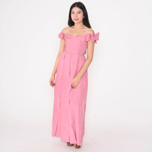 Robe de bal rose des années 80, robe de soirée à épaules dénudées et manches longues princesse taille haute, longue et plissée, robe de soirée rétro vintage des années 80, très petite