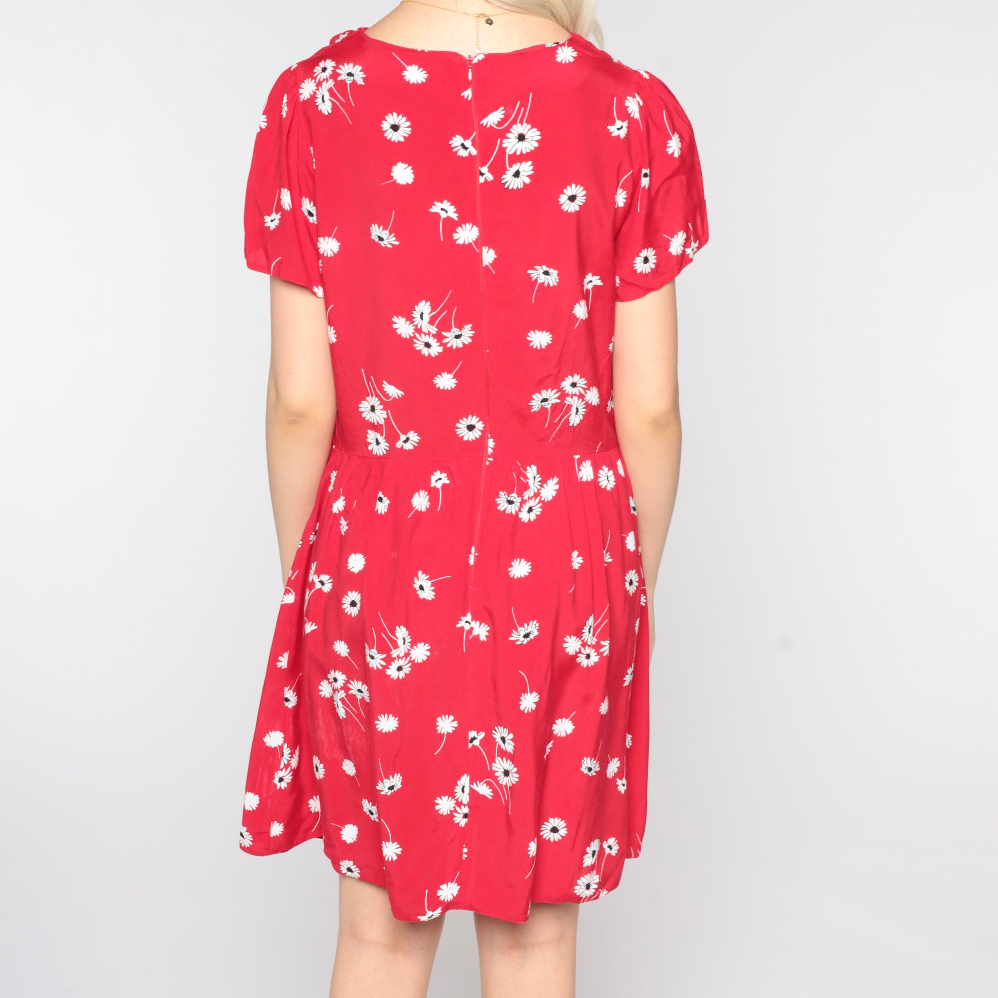 Red Floral Dress Y2k Mini Dress Boho Grunge Retro Day Dress Flower ...