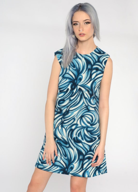 60s Mod Dress Psychedelic Shift Dress Mini Swirl … - image 3