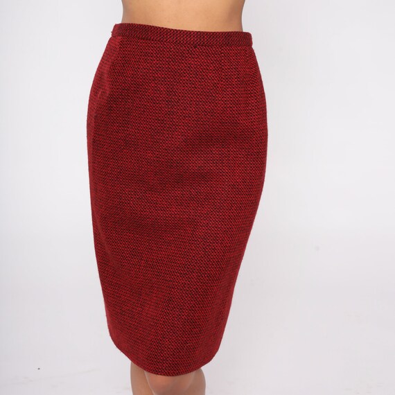 80s Pencil Skirt Red Black Cashmere Wool Blend Mi… - image 5