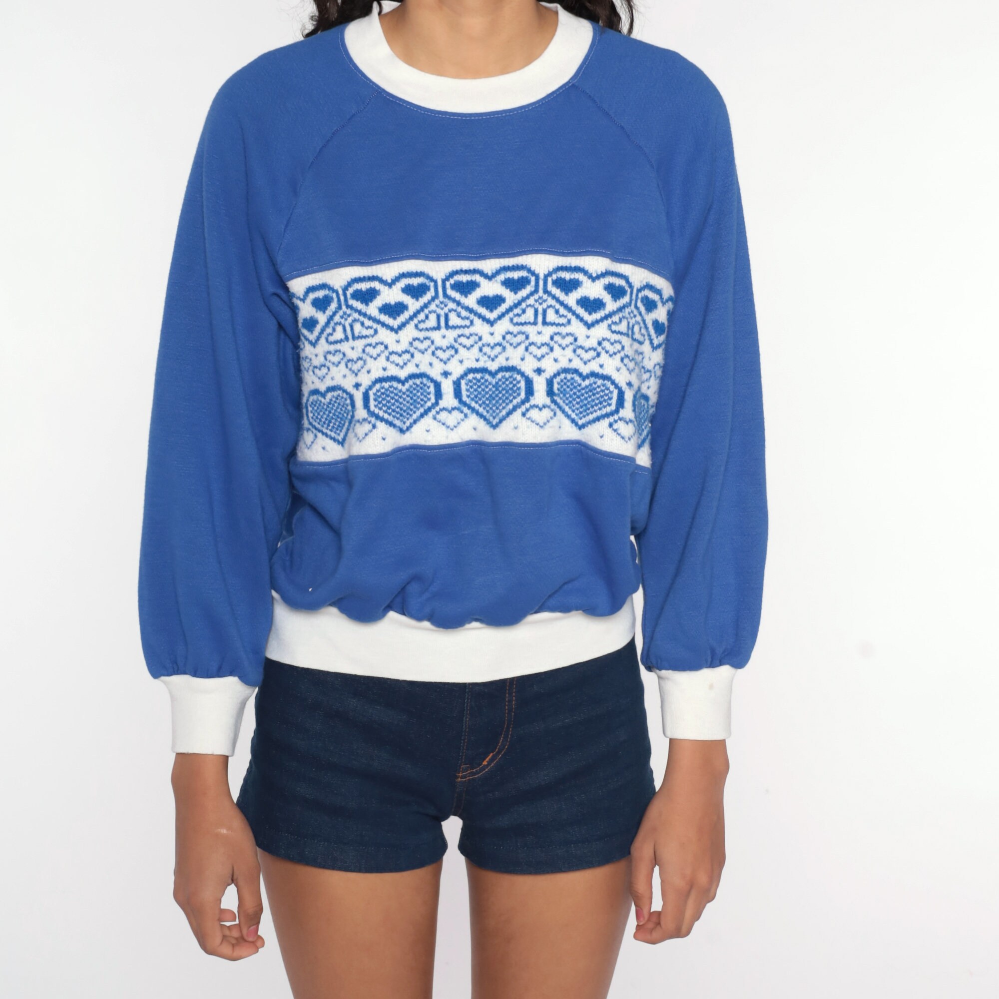 Heart Sweatshirt Blue Sweater 80s Novelty Slouchy Kitsch Pullover ...