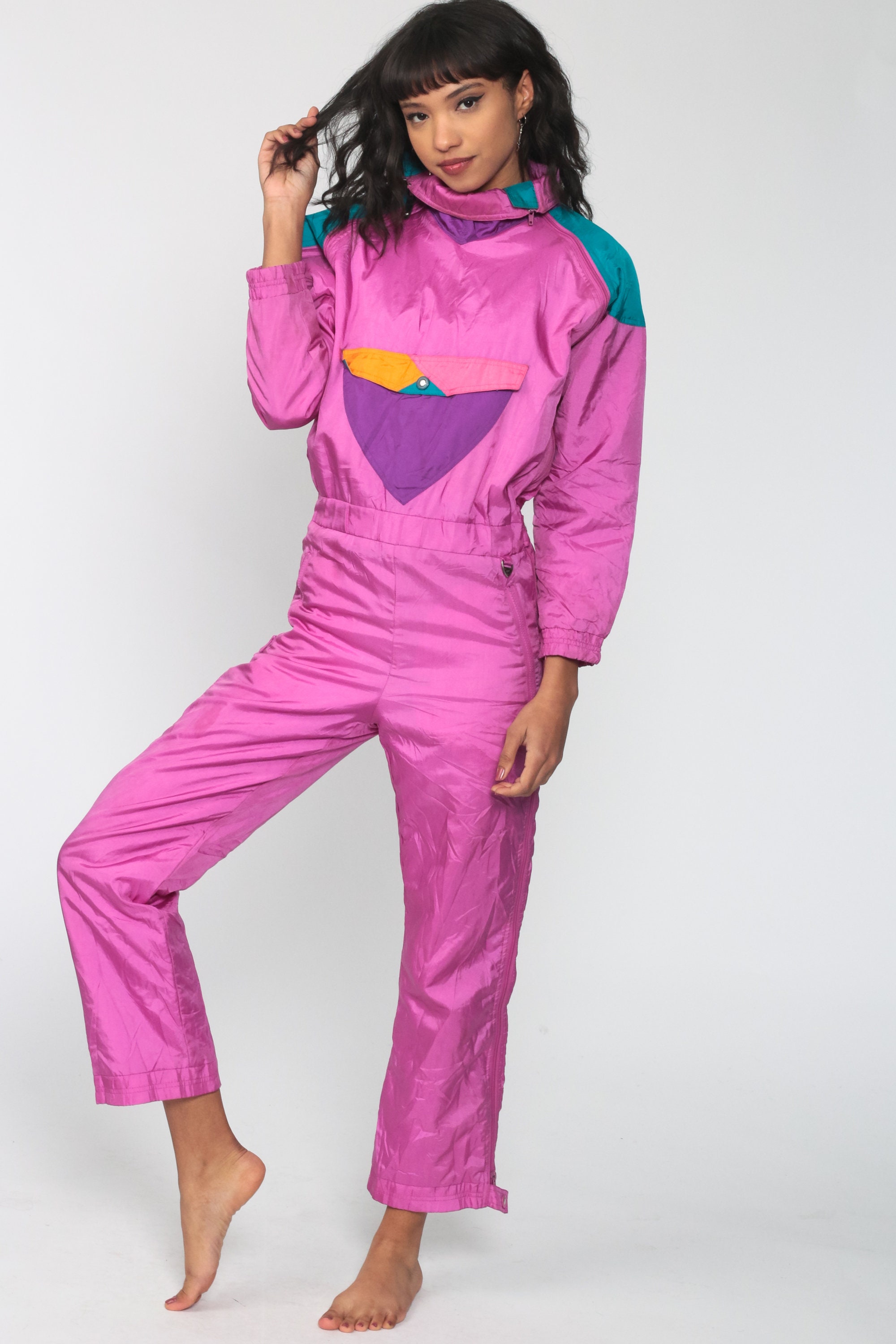 90s Snowsuit Neon Ski Suit One Piece Neon Winter Purple Skisuit Color 