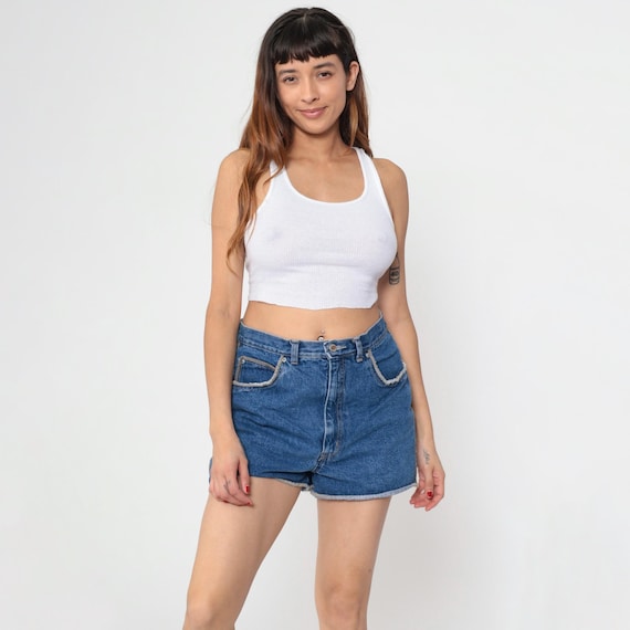 Vintage 90s Denim Shorts Femme Fatale Blue Jean Shorts High Waisted Rise Bottoms Retro Shorts Plain Summer 1990s No Excuses Women Medium 31