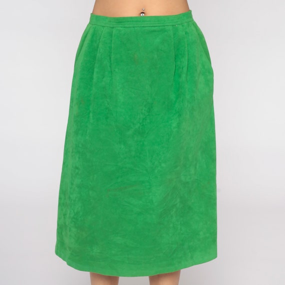 80s Pencil Skirt Green Faux Suede Skirt 1980s Vin… - image 7