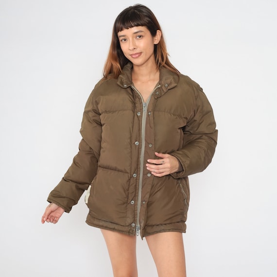 Brown Puffer Jacket 80s Goose Down Ski Jacket Retro Puffy Coat Winter Coat Plain Dark Brown Skiing 1980s Puff Medium Large