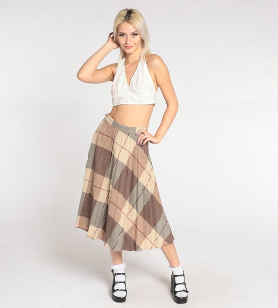 Plaid Midi Skirt 70s Wool Blend School Girl Skirt… - image 4